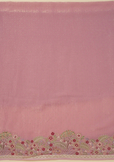 Pink Threadwork Tissue Unstitched Salwar Suit-Koskii