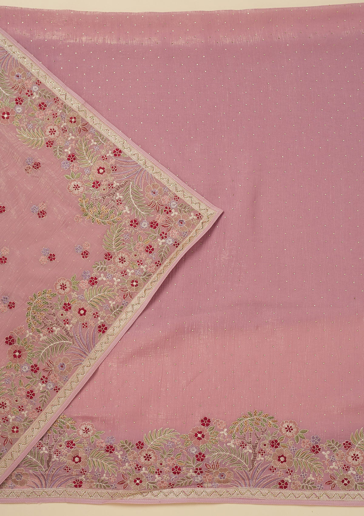 Pink Threadwork Tissue Unstitched Salwar Suit-Koskii