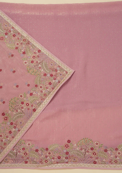 Pink Threadwork Tissue Unstitched Salwar Suit-Koskii