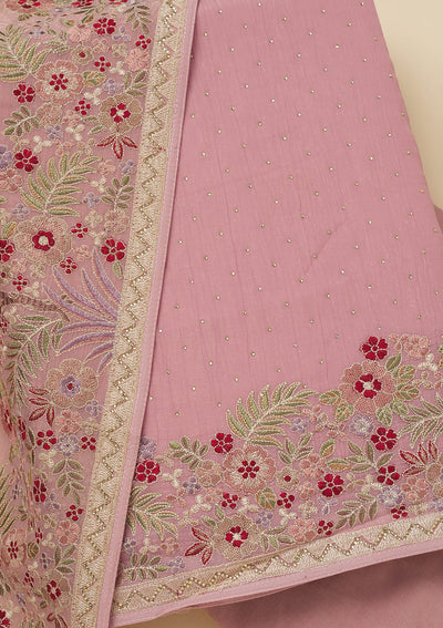 Pink Threadwork Tissue Unstitched Salwar Suit-Koskii