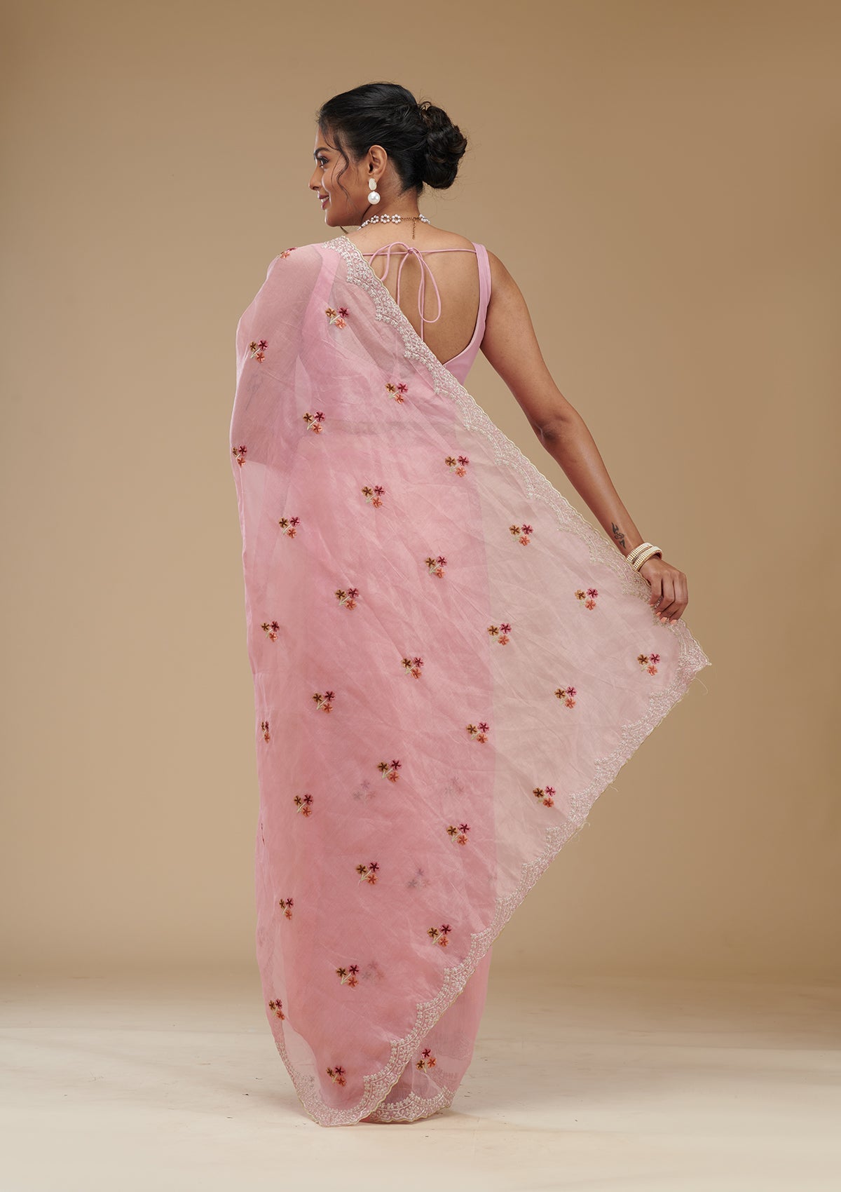 Pink Threadwork Tissue Saree-Koskii