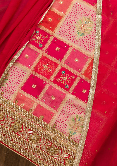 Pink Zariwork Art Silk Unstitched Salwar Kameez-Koskii