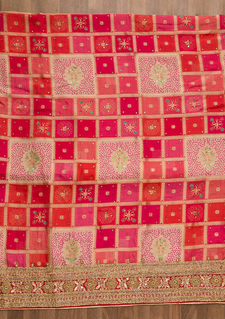 Pink Zariwork Art Silk Unstitched Salwar Kameez-Koskii