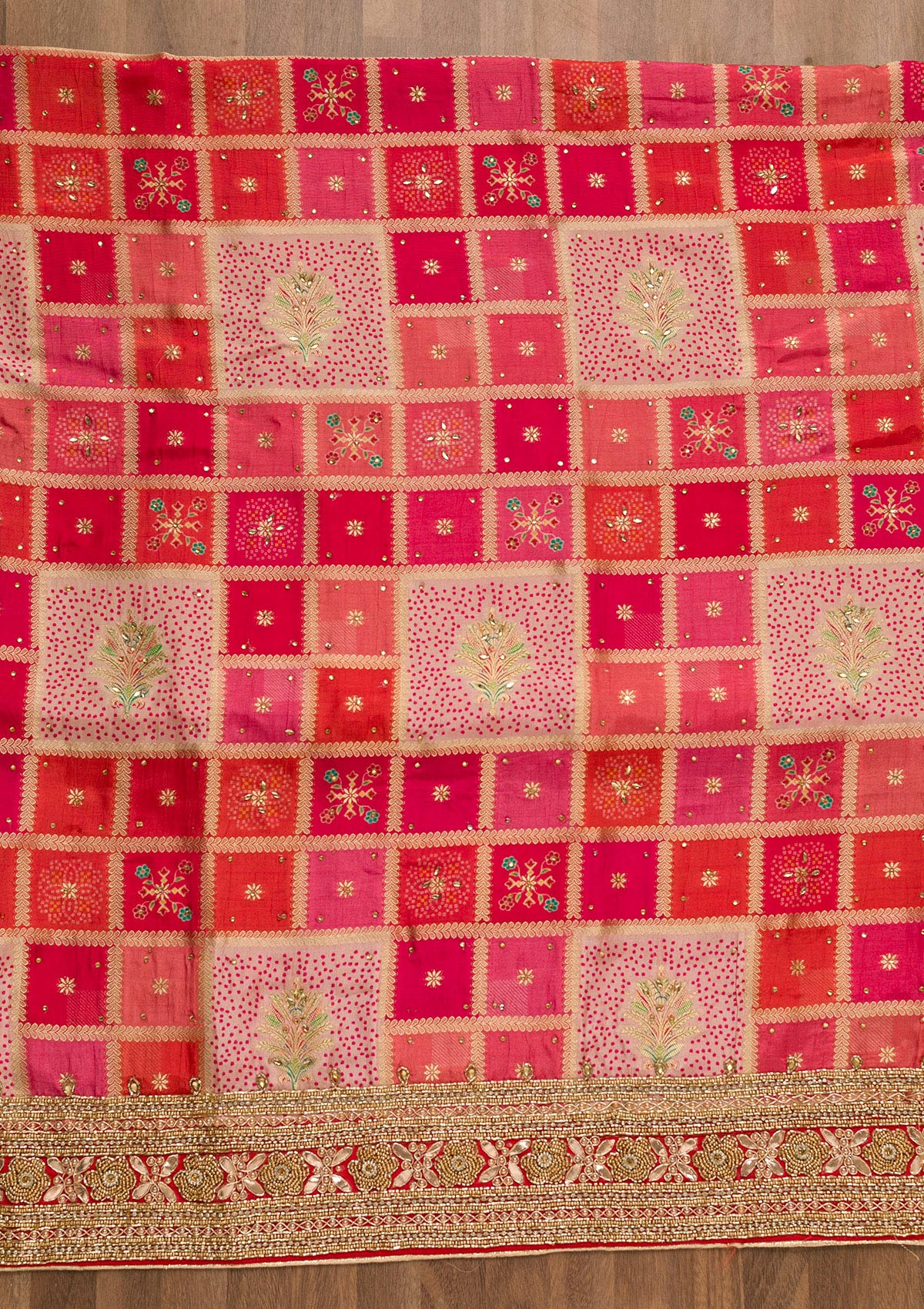 Pink Zariwork Art Silk Unstitched Salwar Kameez-Koskii