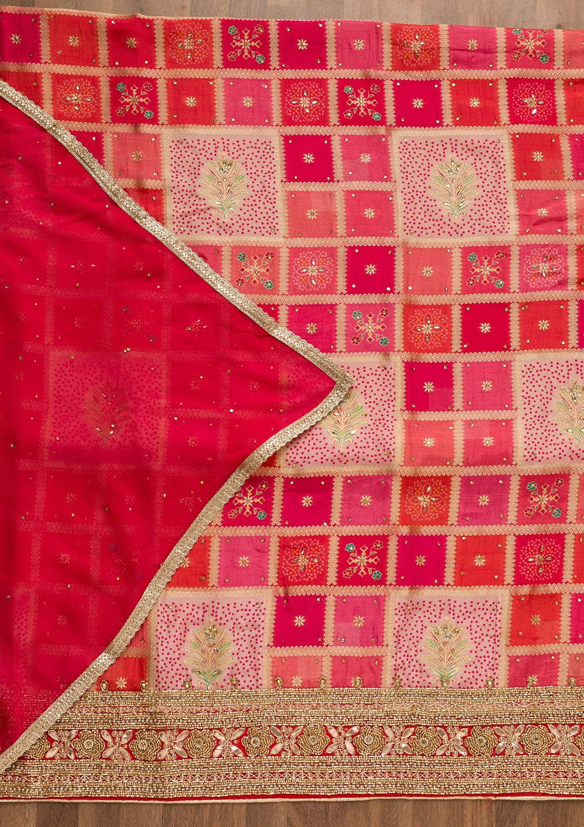 Pink Zariwork Art Silk Unstitched Salwar Kameez-Koskii