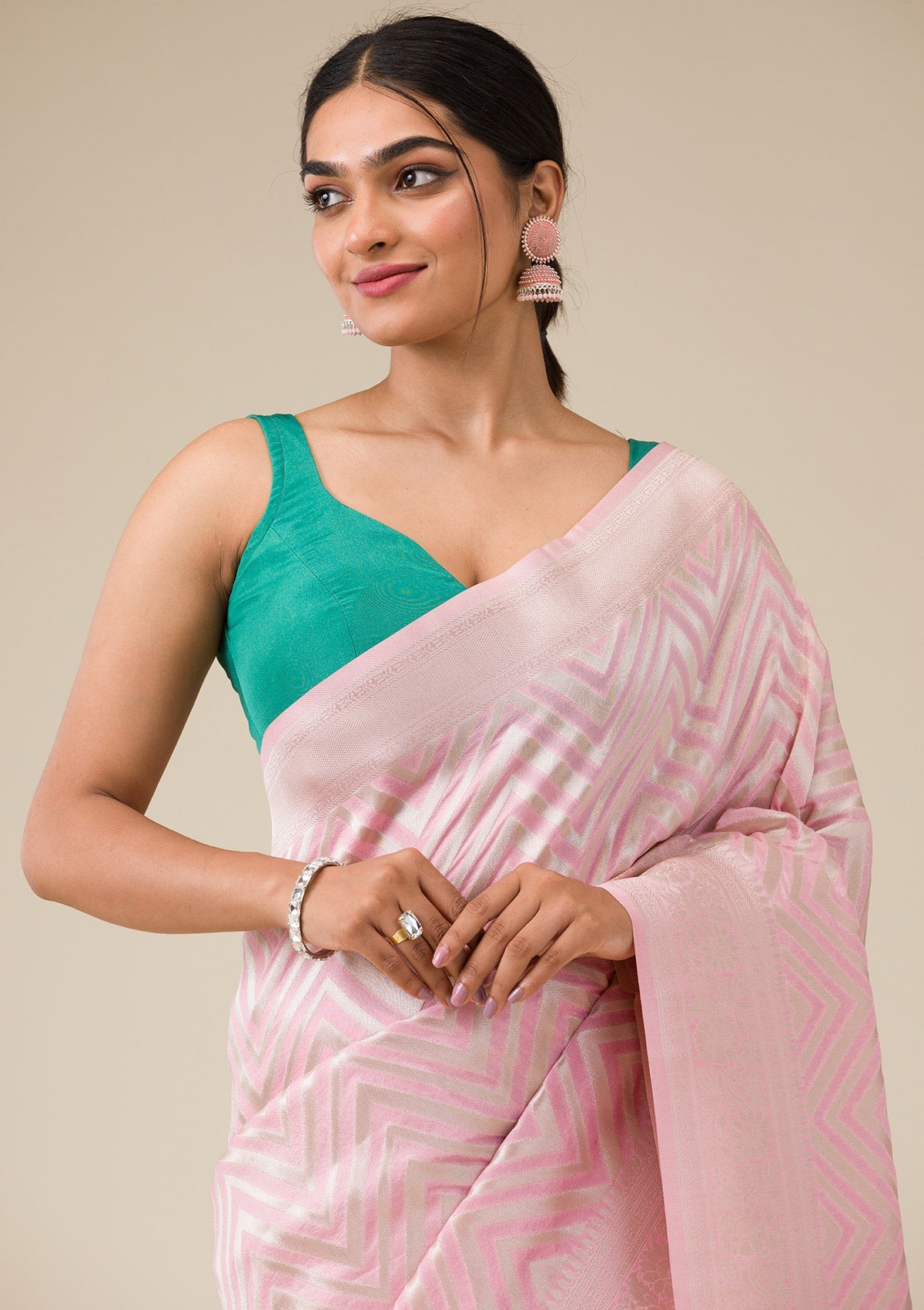 Pink Zariwork Art Silk Saree