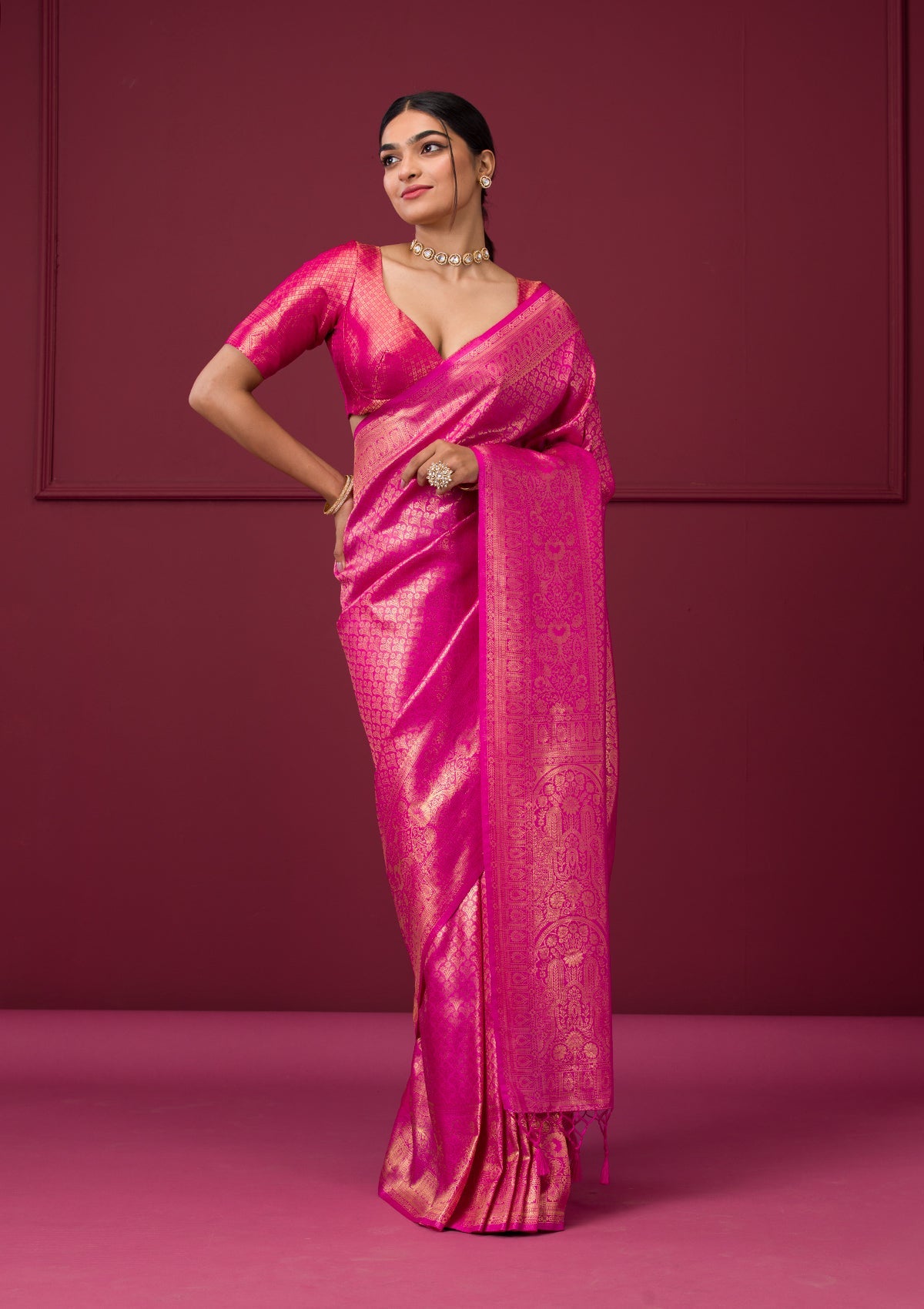 Pink Zariwork Art Silk Saree