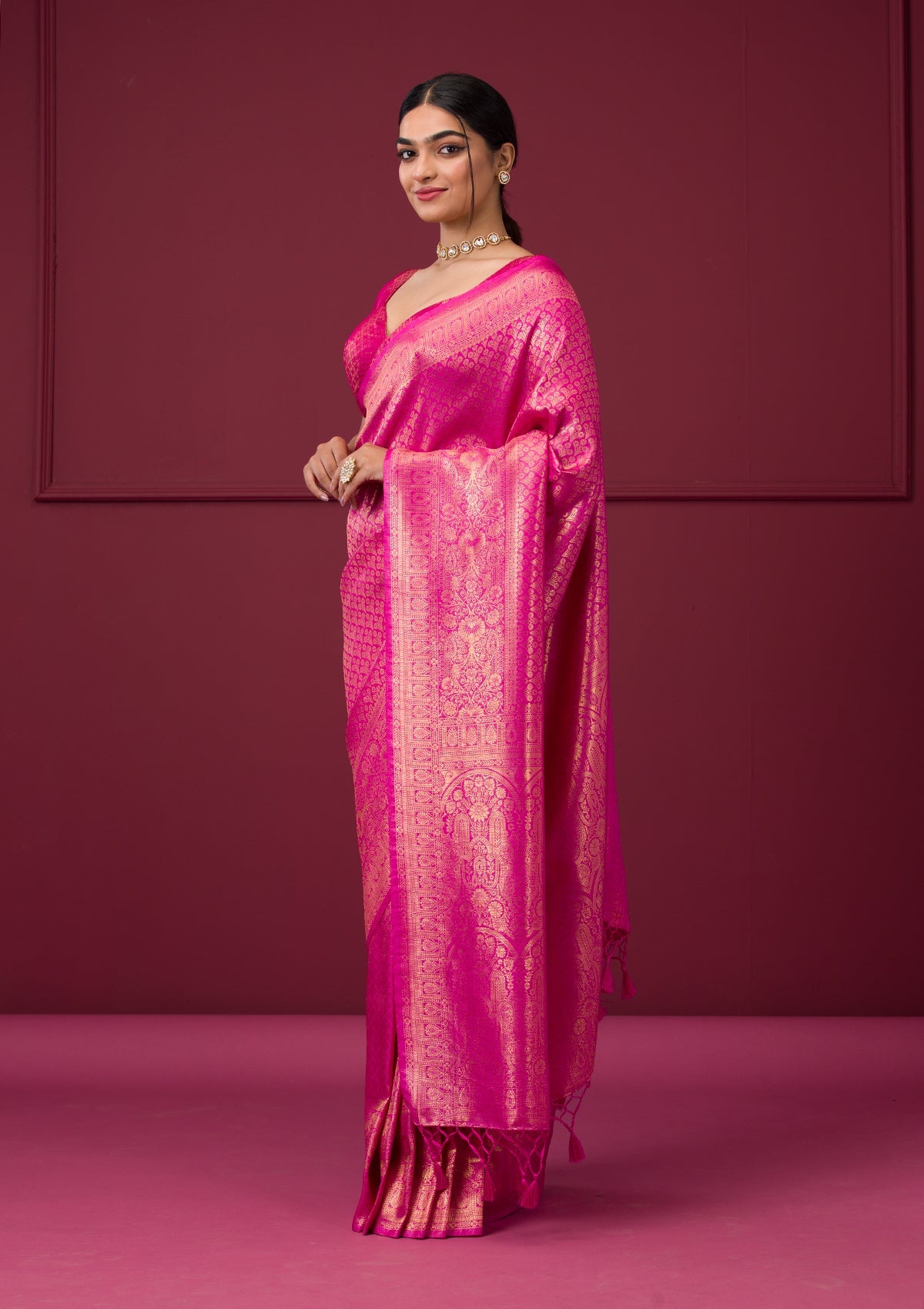 Pink Zariwork Art Silk Saree