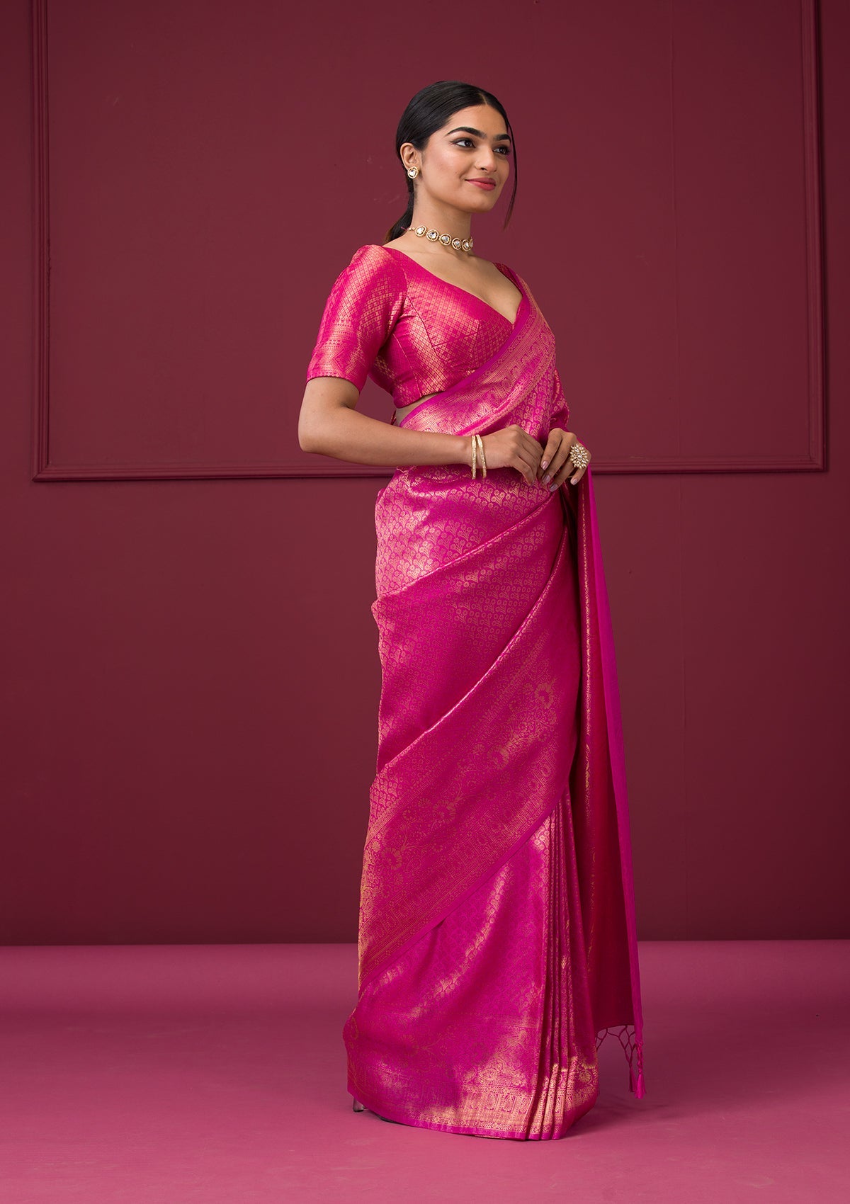 Pink Zariwork Art Silk Saree