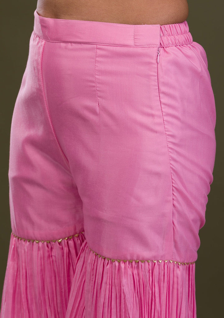 Pink Zariwork Banarasi Readymade Sharara Kameez