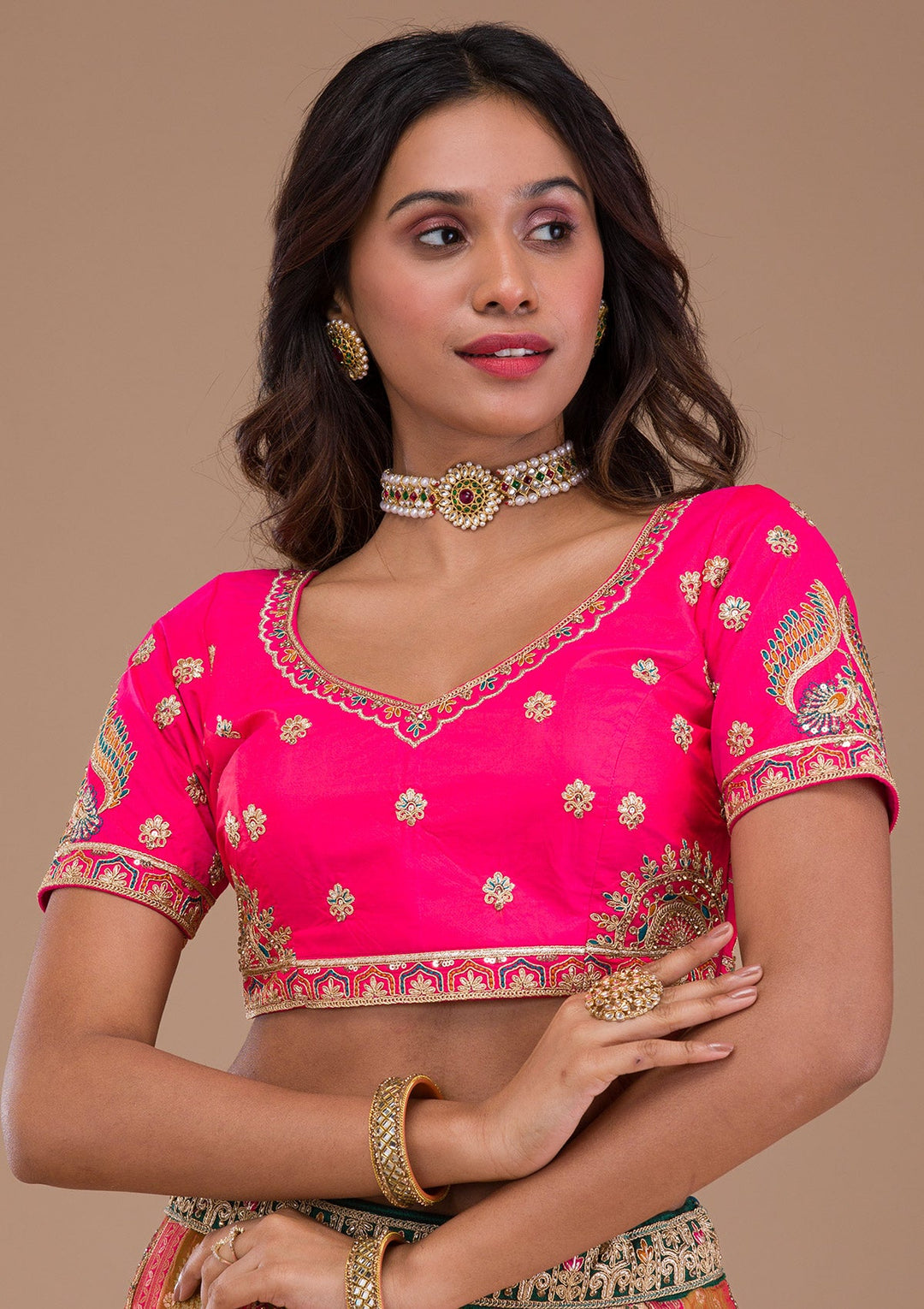 Pink Zariwork Banarasi Readymade Lehenga-Koskii