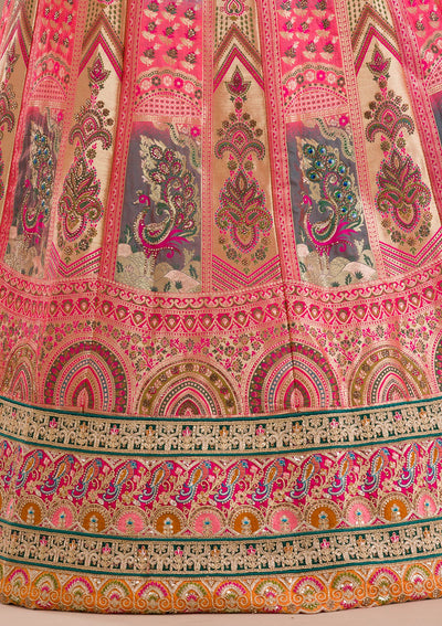 Pink Zariwork Banarasi Readymade Lehenga-Koskii