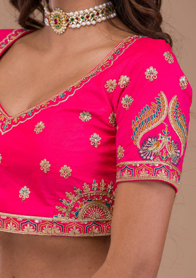 Pink Zariwork Banarasi Readymade Lehenga-Koskii