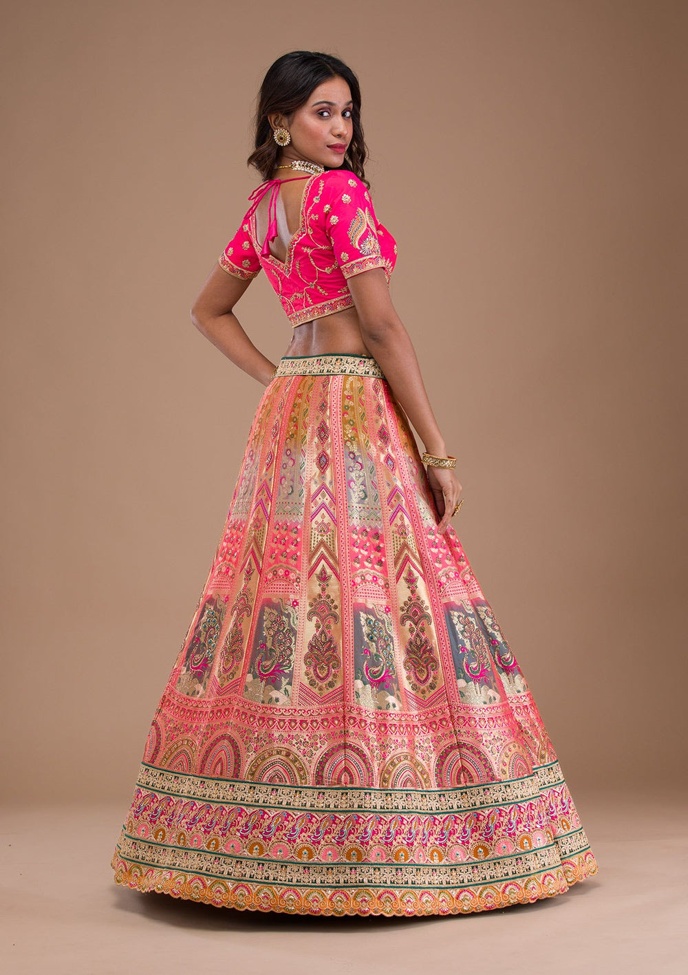 Pink Zariwork Banarasi Readymade Lehenga-Koskii