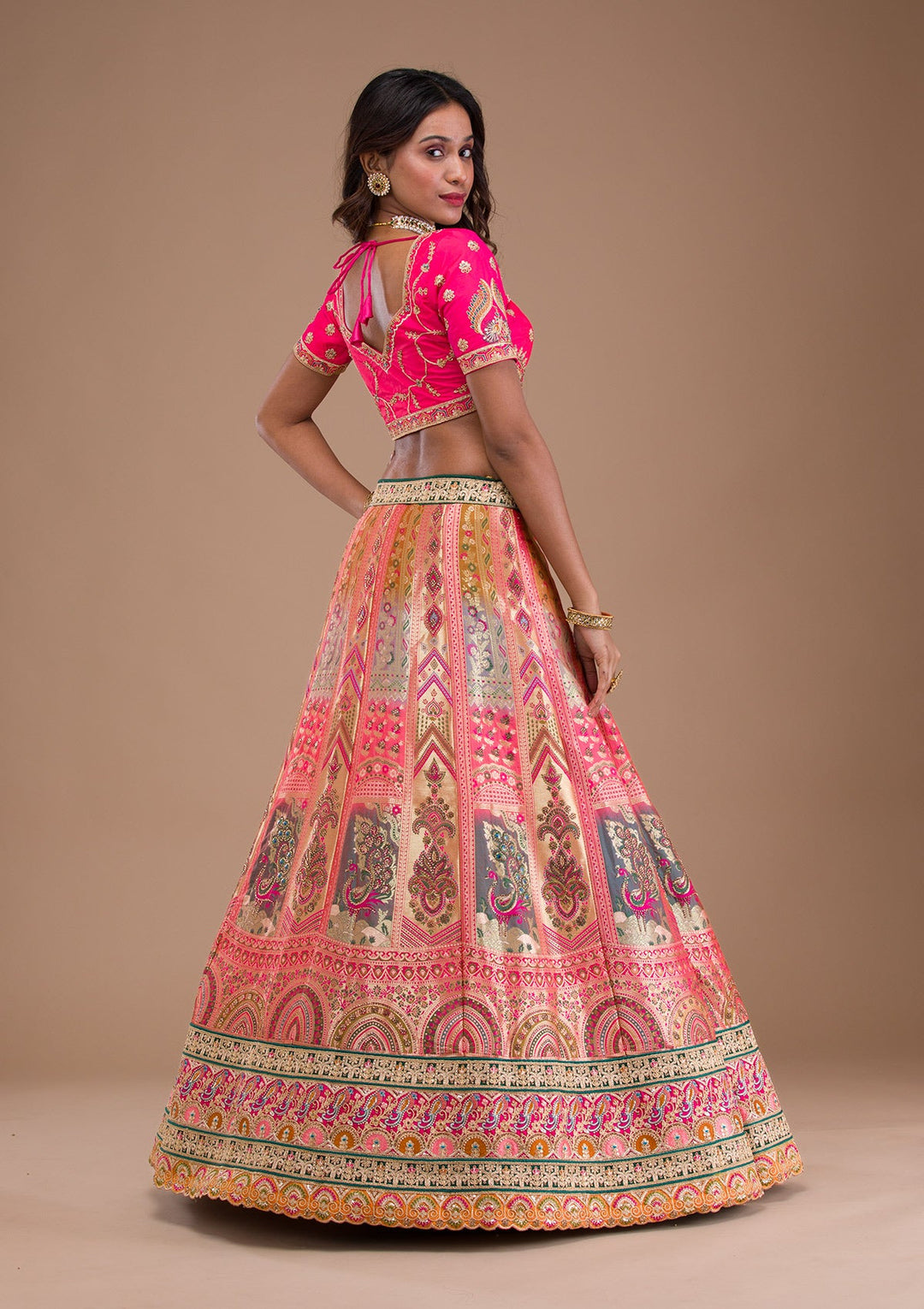Pink Zariwork Banarasi Readymade Lehenga-Koskii