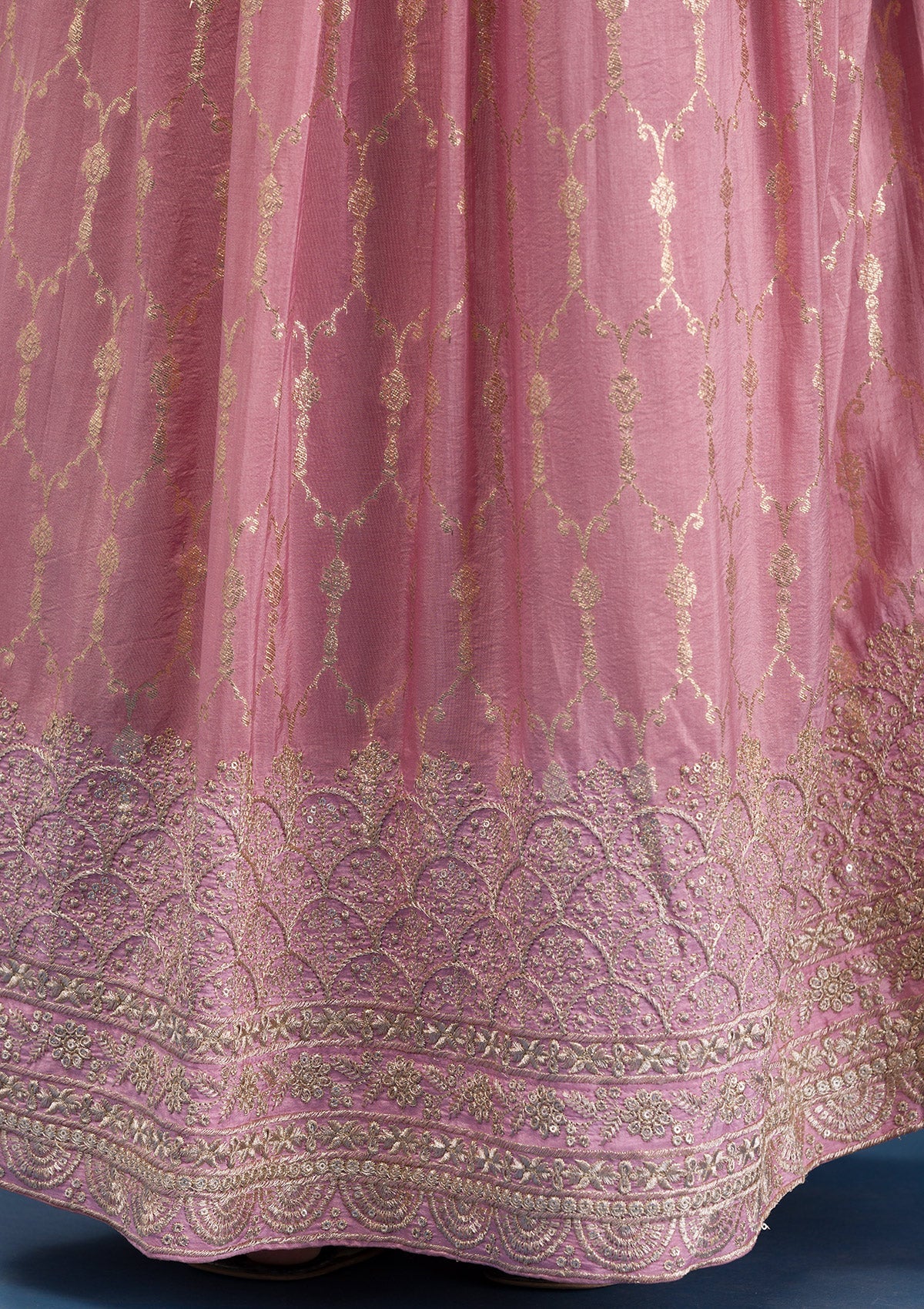 Pink Zariwork Banarasi Readymade Salwar Suit-Koskii