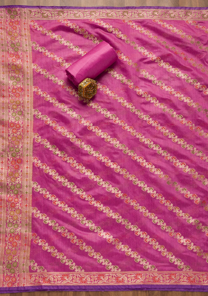 Pink Zariwork Banarasi Unstitched Salwar Suit-Koskii