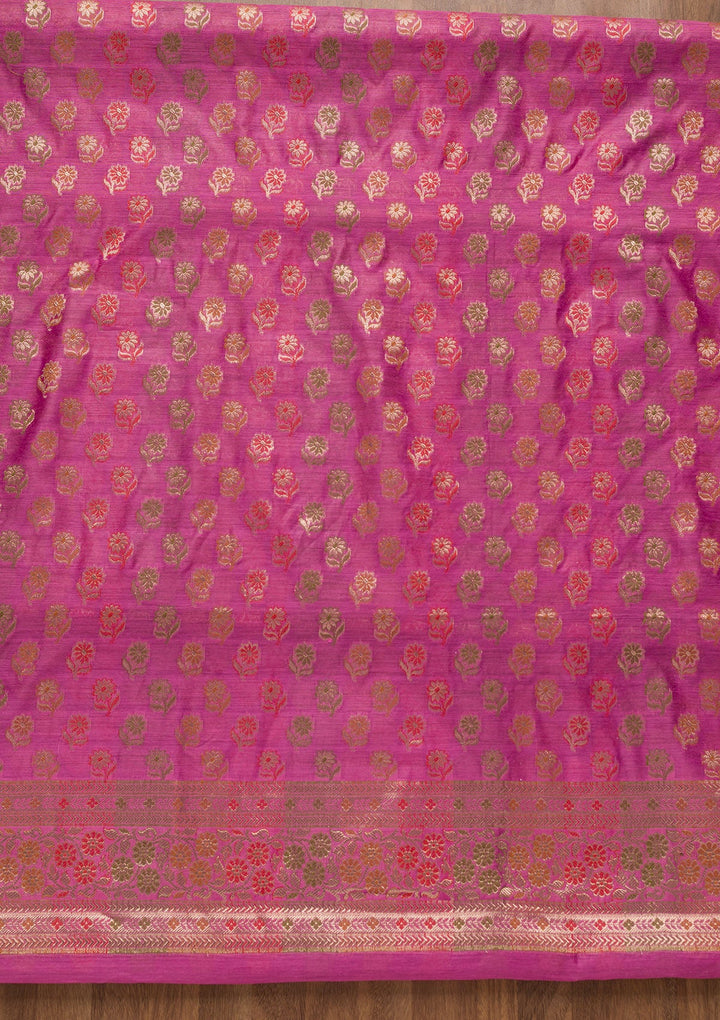 Pink Zariwork Banarasi Unstitched Salwar Suit-Koskii
