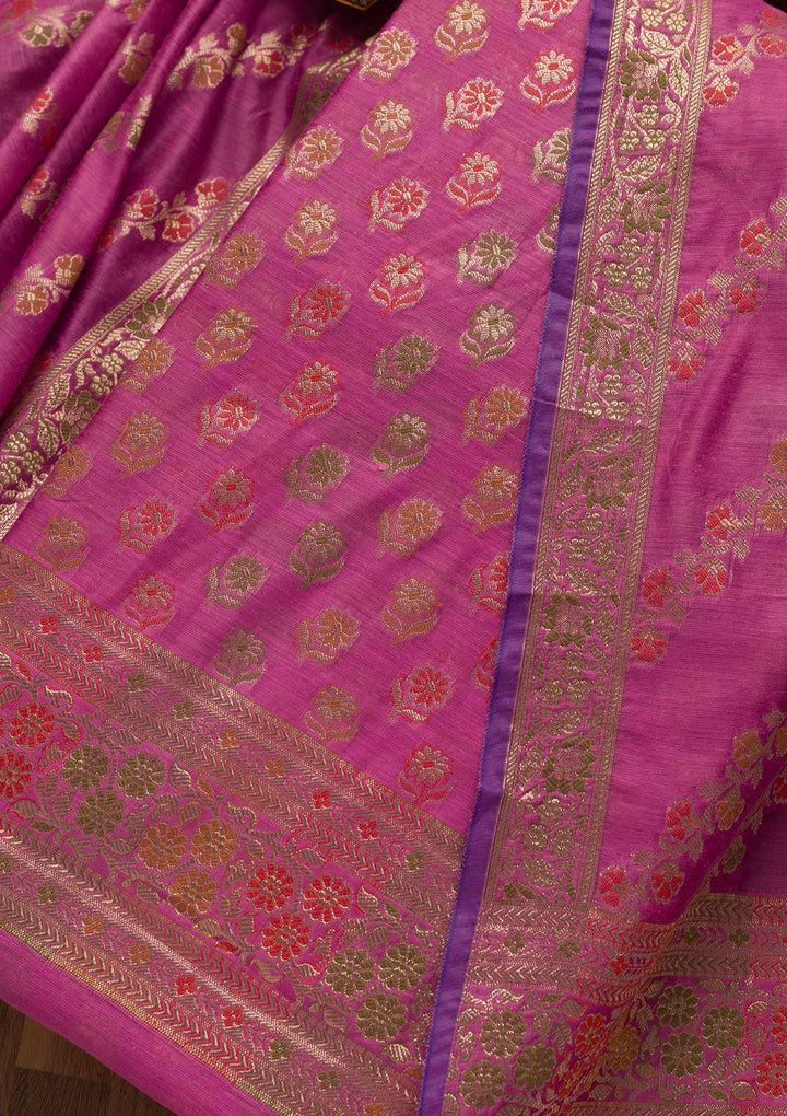 Pink Zariwork Banarasi Unstitched Salwar Suit-Koskii