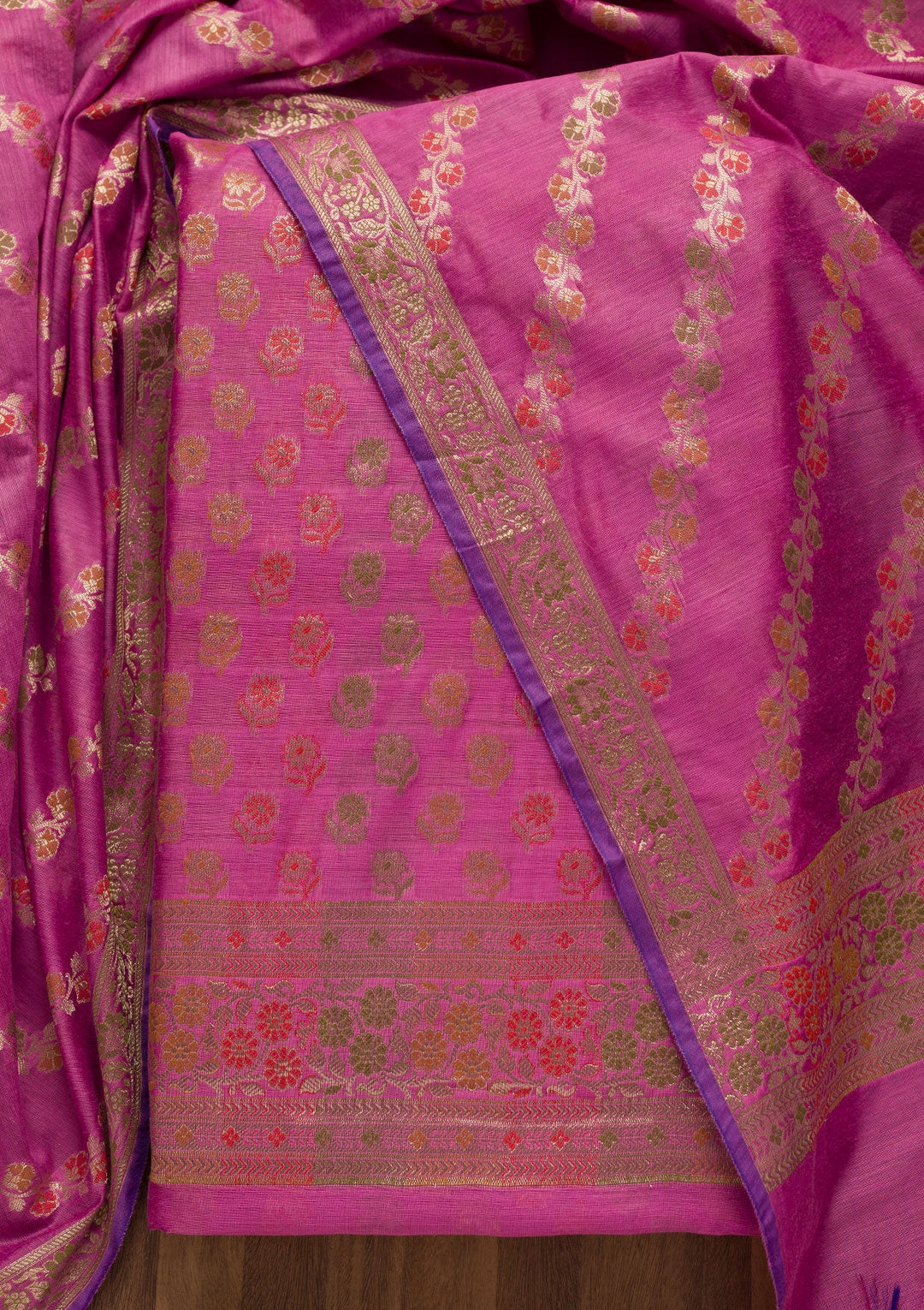 Pink Zariwork Banarasi Unstitched Salwar Suit-Koskii