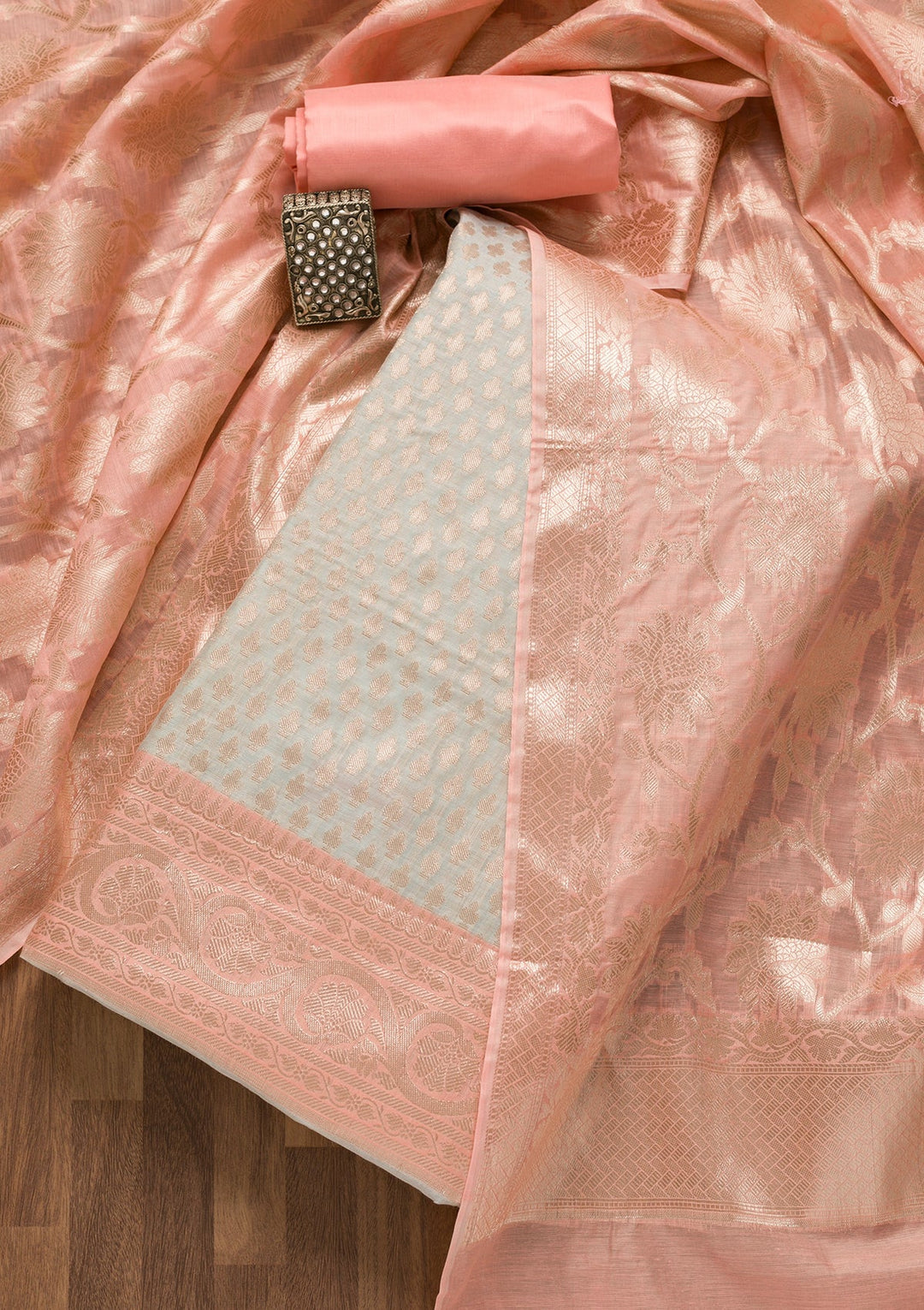 Pink Zariwork Banarasi Unstitched Salwar Suit-Koskii
