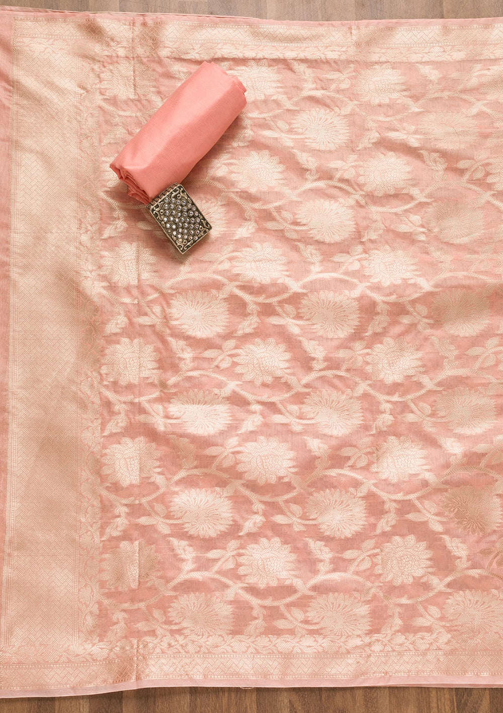 Pink Zariwork Banarasi Unstitched Salwar Suit-Koskii