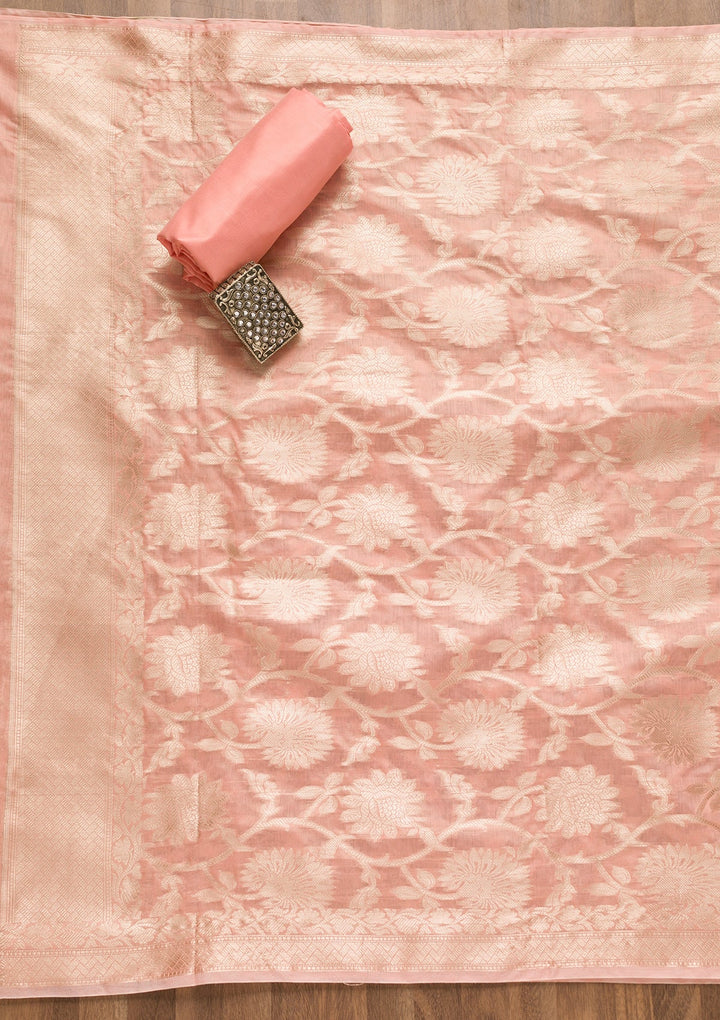 Pink Zariwork Banarasi Unstitched Salwar Suit-Koskii