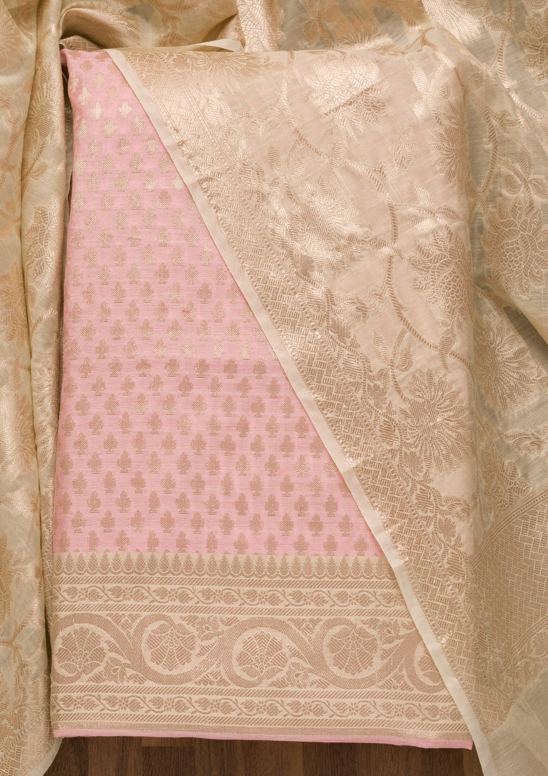 Pink Zariwork Banarasi Unstitched Salwar Suit-Koskii