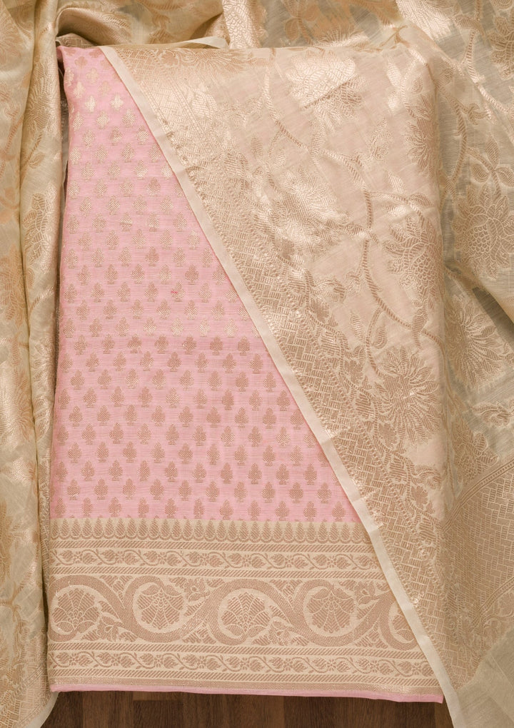 Pink Zariwork Banarasi Unstitched Salwar Suit-Koskii