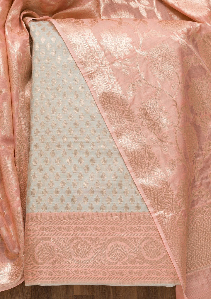 Pink Zariwork Banarasi Unstitched Salwar Suit-Koskii