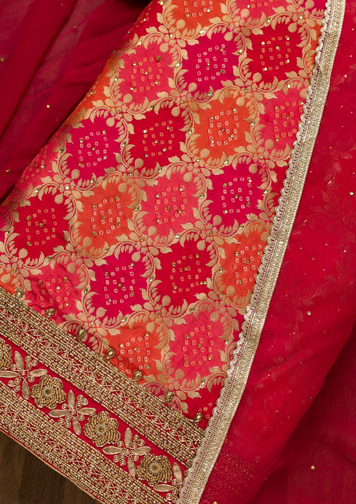 Pink Zariwork Banarasi Unstitched Salwar Kameez-Koskii