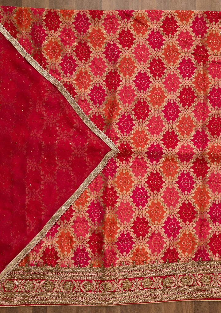 Pink Zariwork Banarasi Unstitched Salwar Kameez-Koskii
