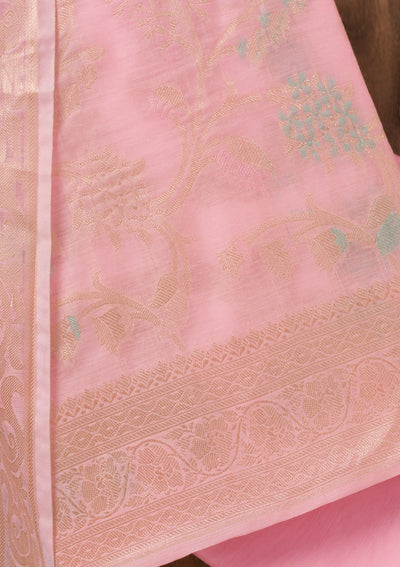 Pink Zariwork Banarasi Unstitched Salwar Suit-Koskii