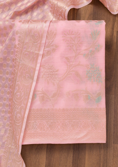 Pink Zariwork Banarasi Unstitched Salwar Suit-Koskii