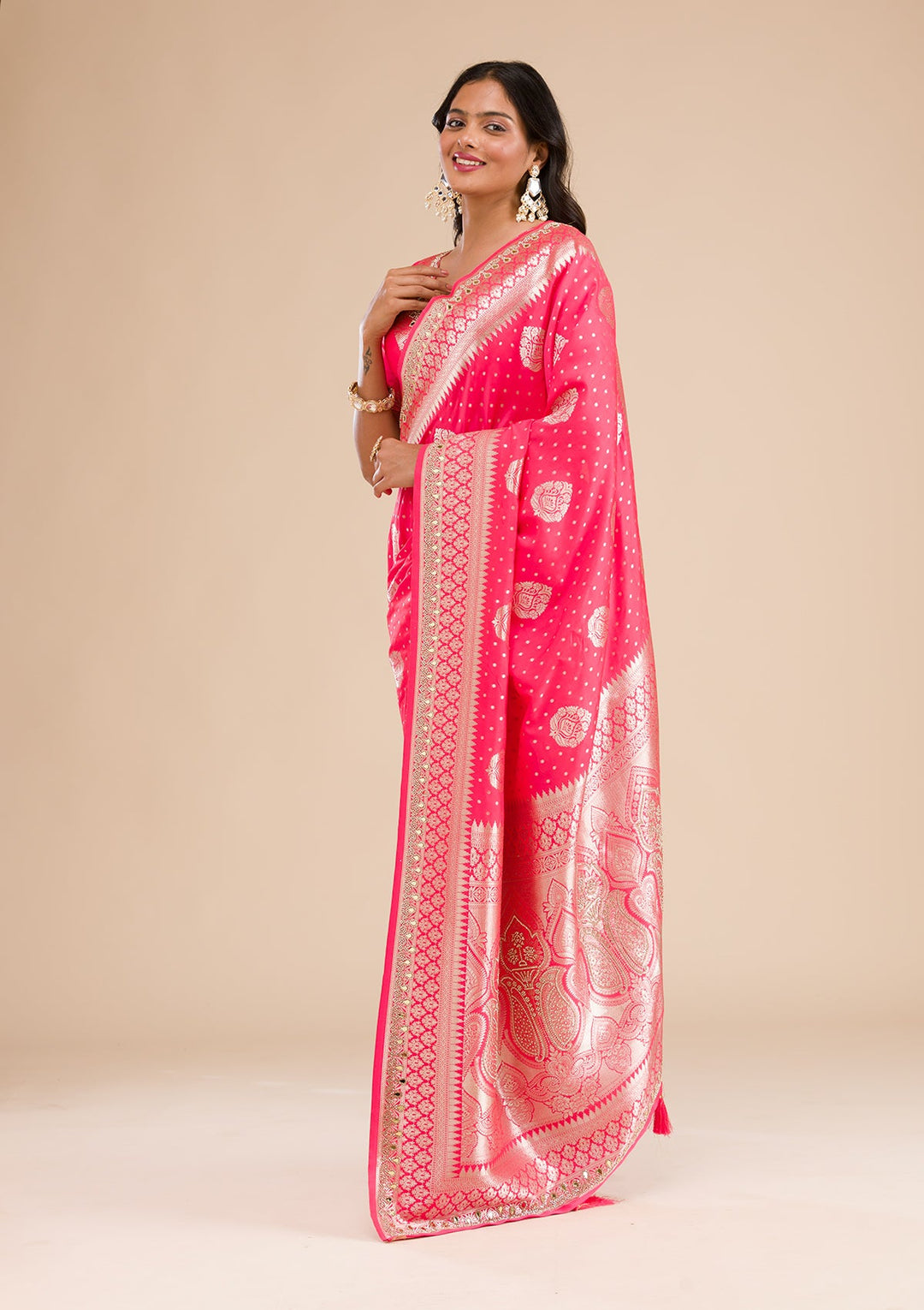 Pink Zariwork Banarasi Silk Saree-Koskii
