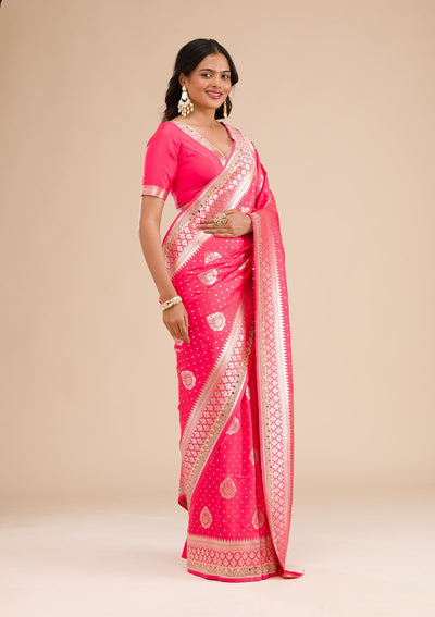 Pink Zariwork Banarasi Silk Saree-Koskii