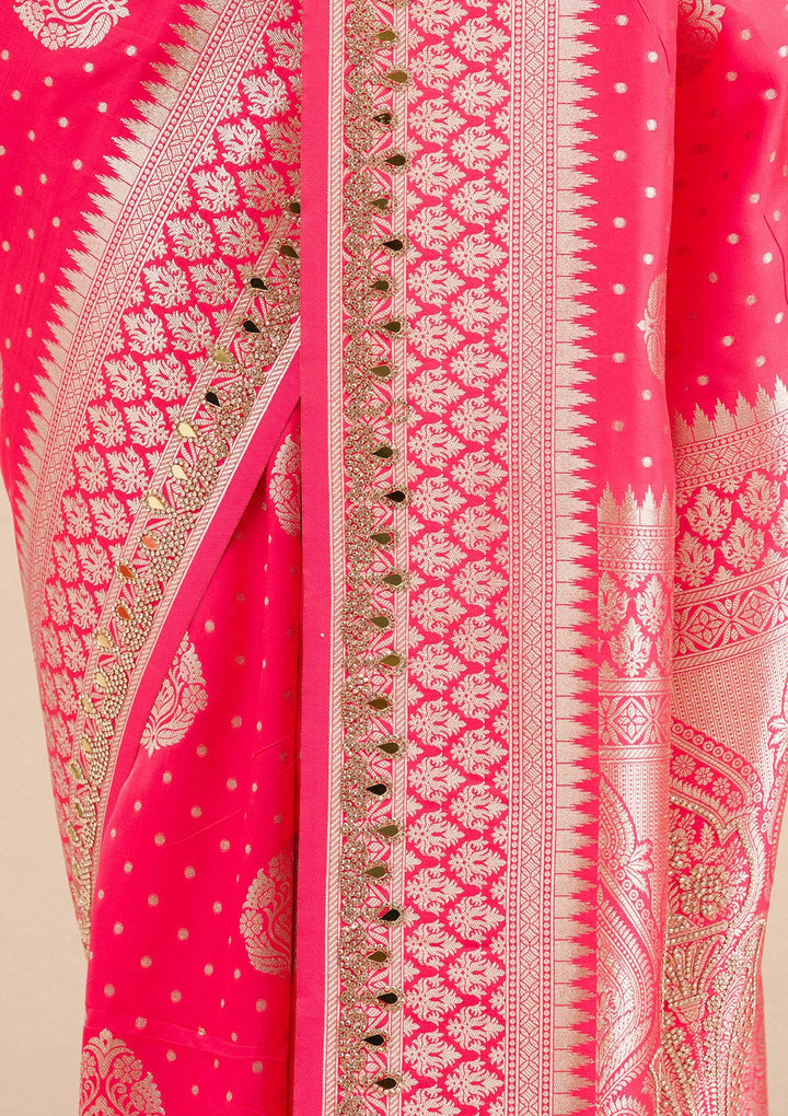 Pink Zariwork Banarasi Silk Saree-Koskii