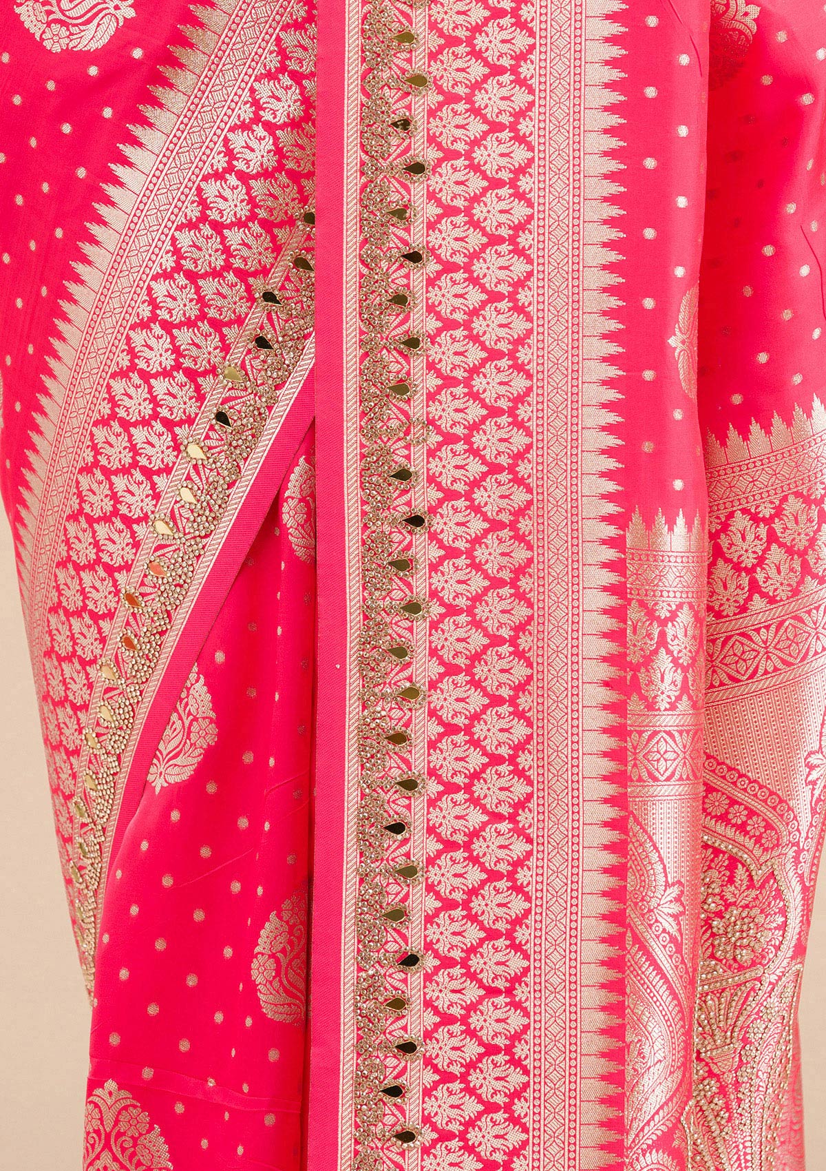 Pink Zariwork Banarasi Silk Saree-Koskii