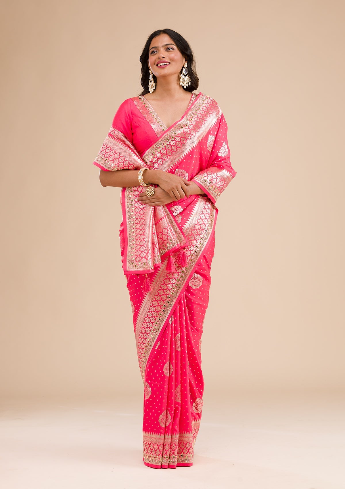 Pink Zariwork Banarasi Silk Saree-Koskii