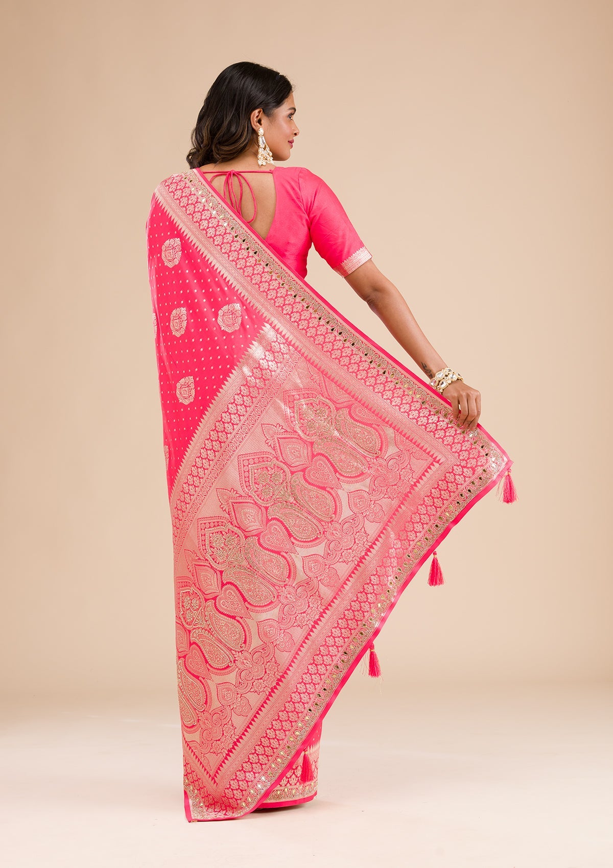 Pink Zariwork Banarasi Silk Saree-Koskii