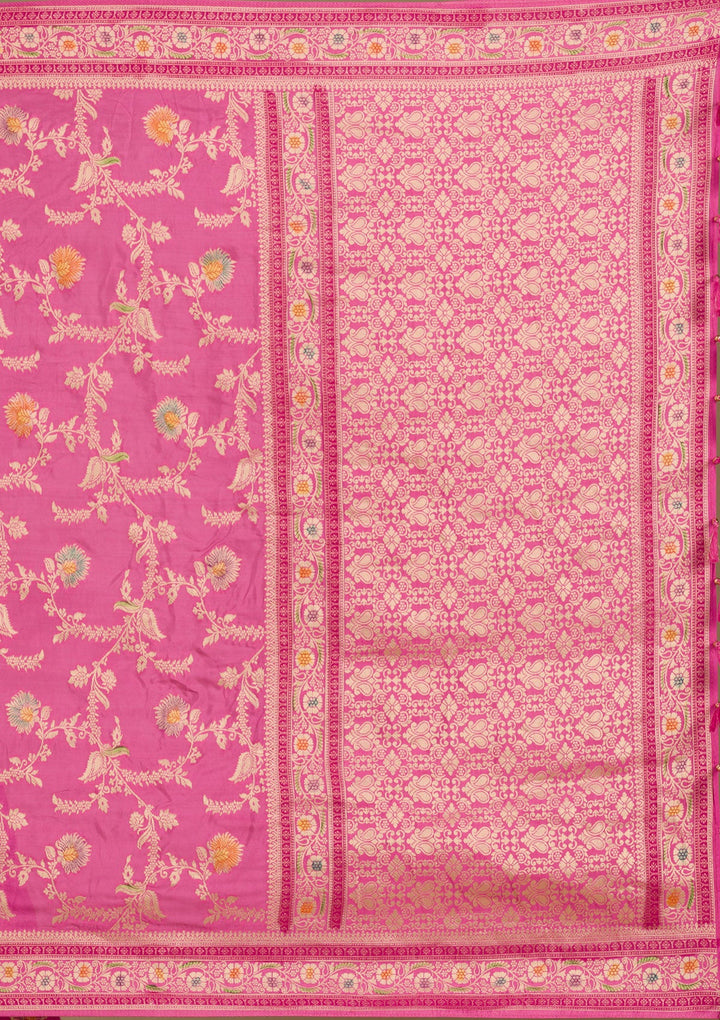 Pink Zariwork Banarasi Silk Saree-Koskii