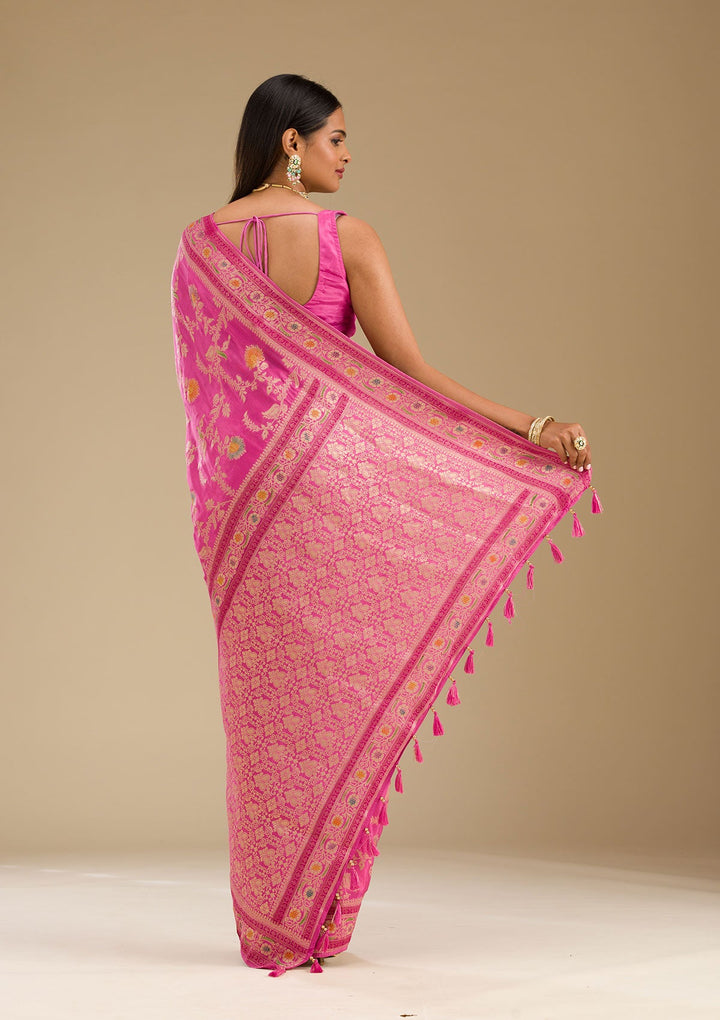 Pink Zariwork Banarasi Silk Saree-Koskii