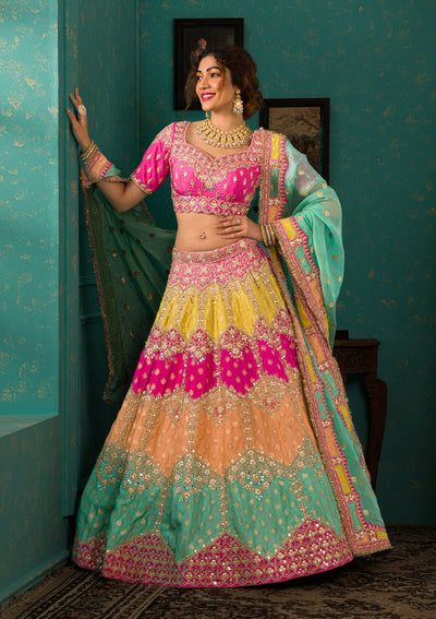 Pink Zariwork Brocade Readymade Lehenga-Koskii