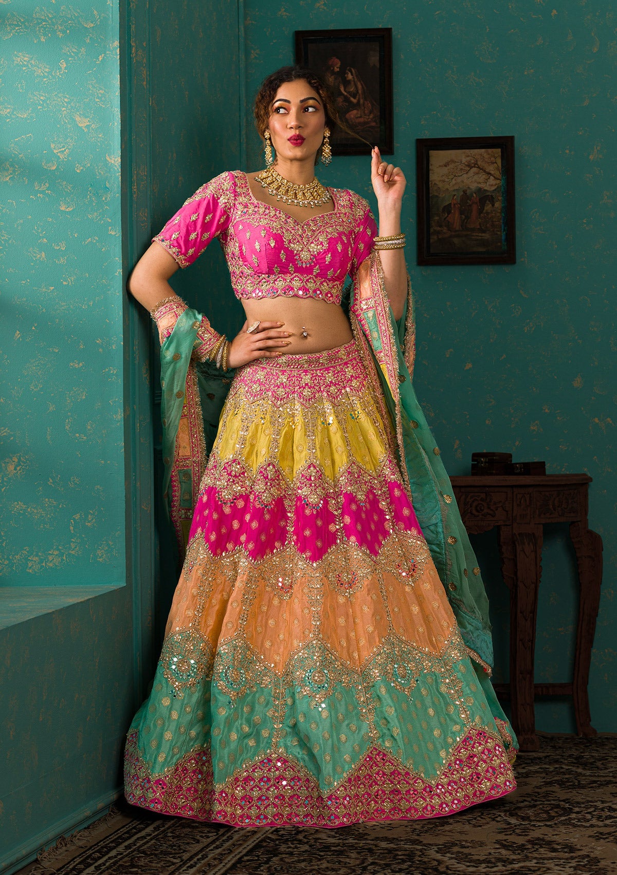 Pink Zariwork Brocade Readymade Lehenga-Koskii