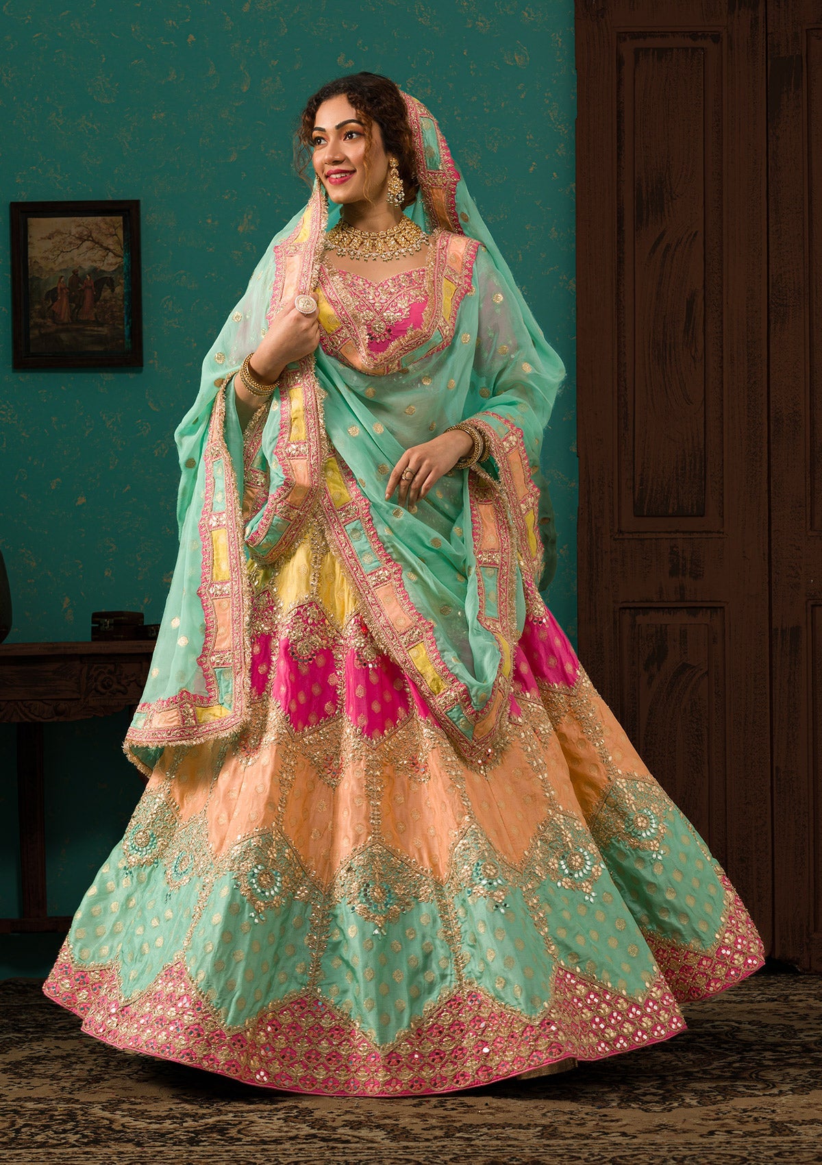 Pink Zariwork Brocade Readymade Lehenga-Koskii