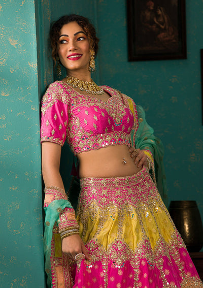 Pink Zariwork Brocade Readymade Lehenga-Koskii