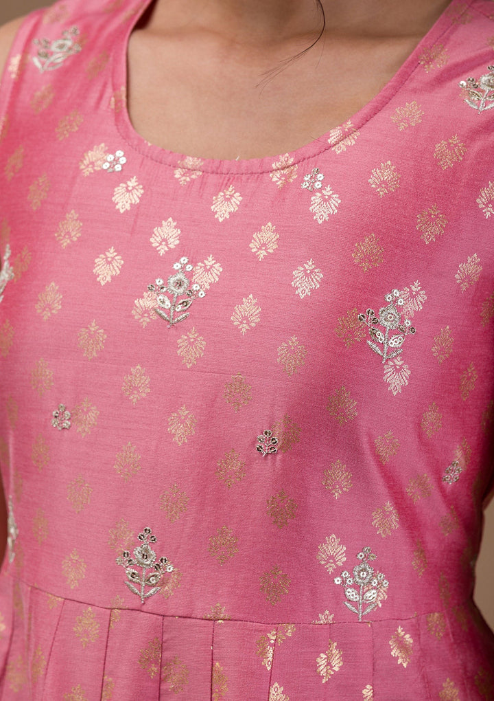 Pink Zariwork Chanderi Readymade Salwar Suit-Koskii