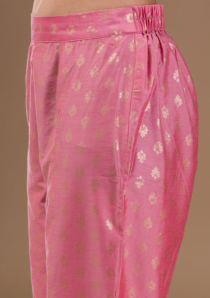 Pink Zariwork Chanderi Readymade Salwar Suit-Koskii
