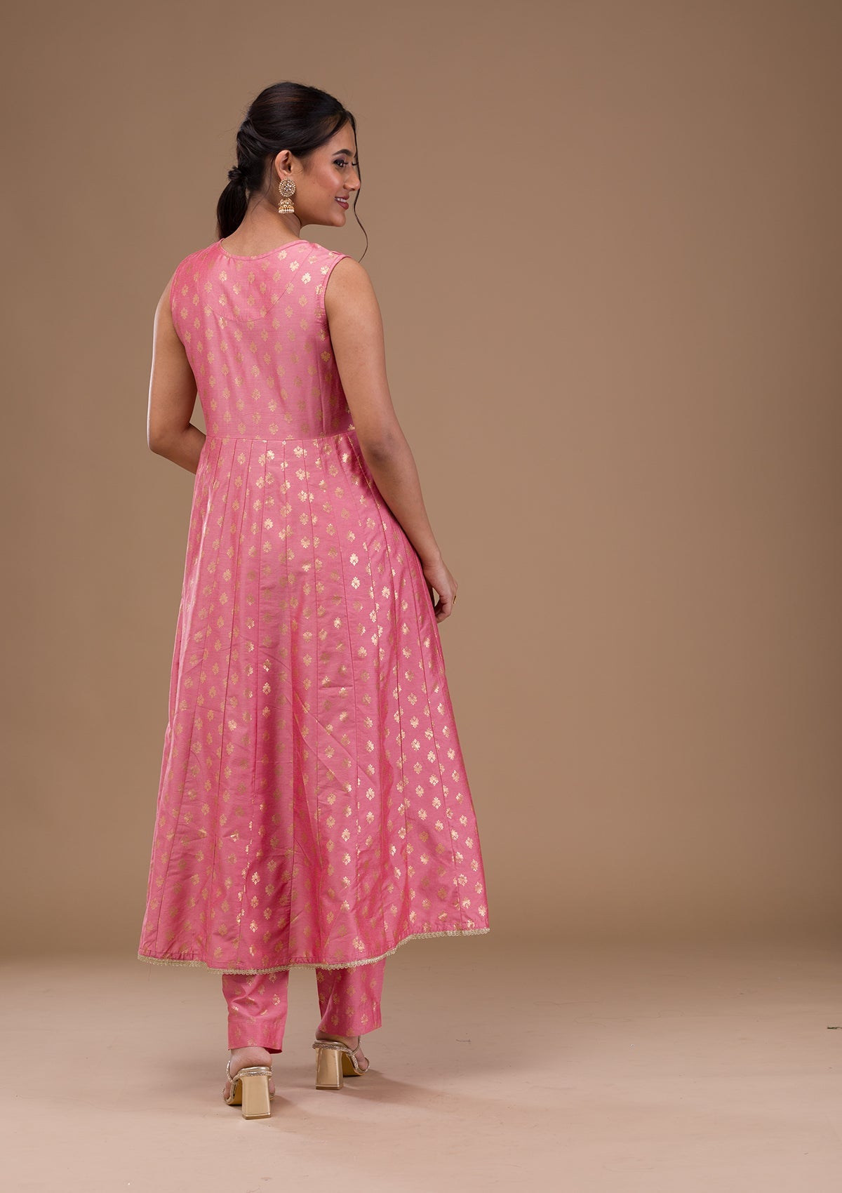 Pink Zariwork Chanderi Readymade Salwar Suit-Koskii