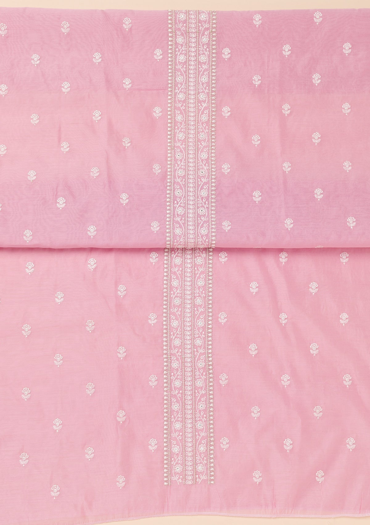 Pink Zariwork Chanderi Unstitched Salwar Suit-Koskii